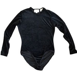 Emanuel Ungaro Black Velvet Long-Sleeve Crewneck Bodysuit